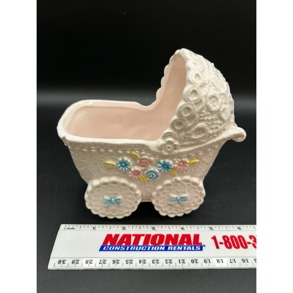 VTG Relpo Nursery Baby Carriage Planter Hand Painted Embossed